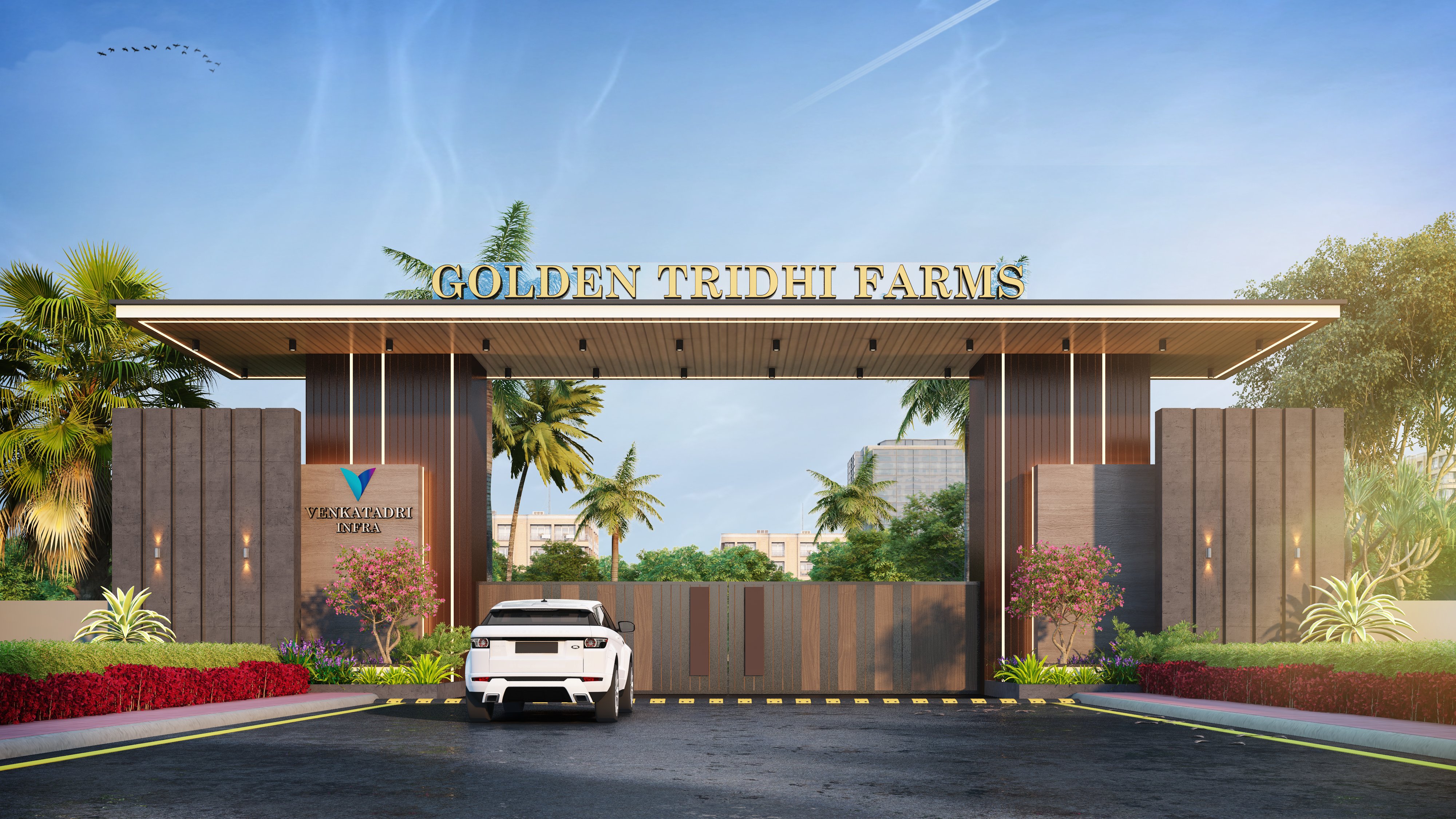 Golden Tridhi Farms Iconic Facade View